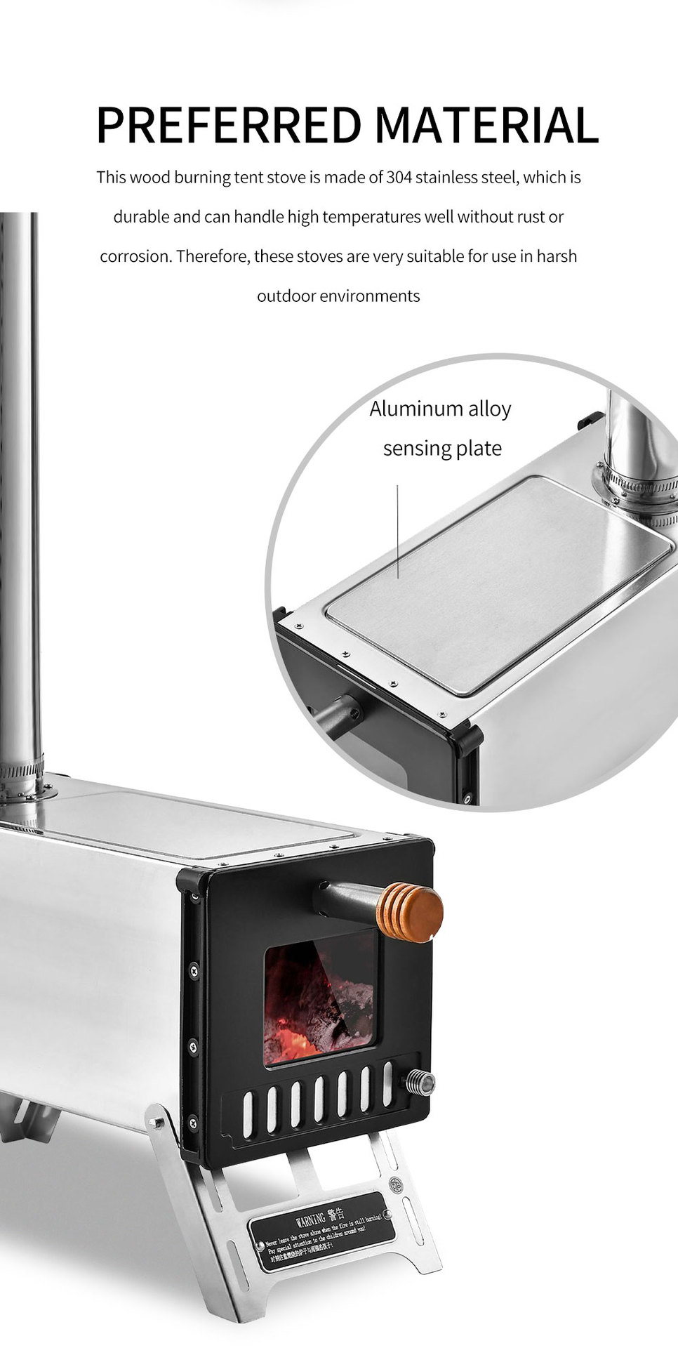BC1117-09 stainless steel tent stove with chimney