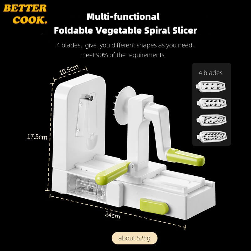 BC1119-06 BETTERCOOKManual Mea'ai Fua'ai Fua'ai Slicer Spiral Slicer 4 i le 1 mo fualaau faisua pateta sisi