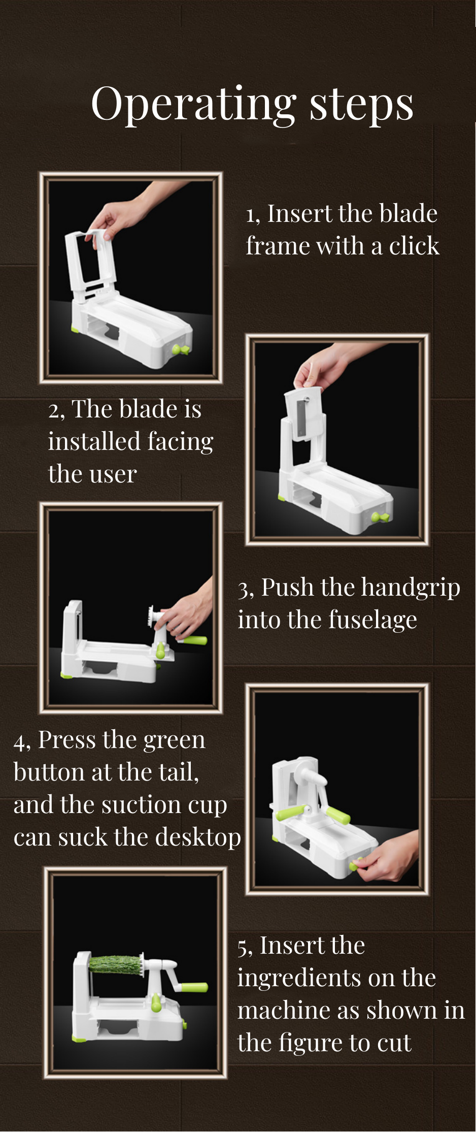 BC1121-09 BETTERCOOK Manual Plastic 5 Blade Spiralizer Spiral Slicer me ke kumu hoʻoheheʻe ikaika.